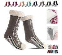 Genérico Ultra-Thick Warm Cashmere Slipper Socks for Women,Soft Fuzzy Home Socks,Non Slip Christmas Sock (Gray, Una talla, Adulto, Mujer, Talla única, Letras, Sistema tallas calzado EU, mediano)