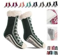 Genérico Ultra-Thick Warm Cashmere Slipper Socks for Women,Soft Fuzzy Home Socks,Non Slip Christmas Sock (Green, Una talla, Adulto, Mujer, Talla única, Letras, Sistema tallas calzado EU, mediano)