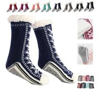 Genérico Ultra-Thick Warm Cashmere Slipper Socks for Women,Soft Fuzzy Home Socks,Non Slip Christmas Sock (Navy Blue, Una talla, Adulto, Mujer, Talla única, Letras, Sistema tallas calzado EU, mediano)