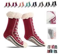 Genérico Ultra-Thick Warm Cashmere Slipper Socks for Women,Soft Fuzzy Home Socks,Non Slip Christmas Sock (Wine Red, Una talla, Adulto, Mujer, Talla única, Letras, Sistema tallas calzado EU, mediano)