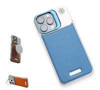 Genérico Ultra-Thin Leather Frameless Phone Case - with Stand & Magnetic Function, Luxury Leather Invisible Stand, Lightweight, Soft, for iPhone 16/15/14/13 (15pro,Blue)
