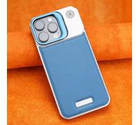 Genérico Ultra Thin Leather Frameless Phone Case - with Stand & Magnetic Function, Metal Leather Frameless Magnetic Case - Half-Cover Design for iPhone 13/14/15/16/17 Promax (for iPhone16 Pro,Blue)