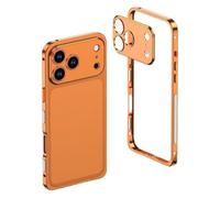 Genérico Ultra-Thin Metal Frame Heat Dissipation Case with Lens Protector, Aluminum Alloy Cooling Frame Case for iPhone 17/16/15/14/13 Series, Detachable Metal Lens (Orange,15PRO)
