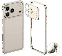 Genérico Ultra-Thin Metal Frame Heat Dissipation Case with Lens Protector for iPhone 17/16/15/14/13 Air Pro MAX, Ultra-Thin Metal Frame Phone Case (Titanium,for 15 ProMax)