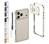 Genérico Ultra-Thin Metal Frame Heat Dissipation Case with Lens Protector for iPhone 17/16/15/14/13 Pro MAX Case, Detachable Shockproof Metal Lens Cover Protective Cases (for iPhone15Pro,Titanium)