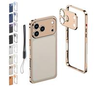 Genérico Ultra-Thin Metal Frame Heat Dissipation Case with Lens Protector for iPhone 17/16/15/14/13 Pro MAX Case, Detachable Shockproof Metal Lens Cover Protective Cases (for iPhone16ProMax,Gold)