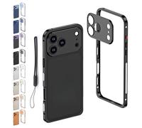 Genérico Ultra-Thin Metal Frame Heat Dissipation Case with Lens Protector for iPhone 17/16/15/14/13 Pro MAX Case, Detachable Shockproof Metal Lens Cover Protective Cases (for iPhone17ProMax,Black)