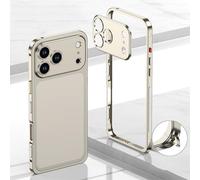 Genérico Ultra-Thin Metal Frame Heat Dissipation Case with Lens Protector for iPhone 17/16/15/14 Pro MAX, Heat Dissipation and Anti-Fall Mobile Phone Protective Case (For 15Plus,Titanium)