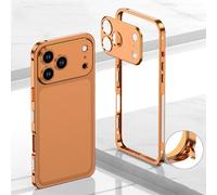 Genérico Ultra-Thin Metal Frame Heat Dissipation Case with Lens Protector for iPhone 17/16/15/14 Pro MAX, Heat Dissipation and Anti-Fall Mobile Phone Protective Case (For 14Pro,Orange)