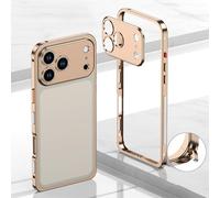 Genérico Ultra-Thin Metal Frame Heat Dissipation Case with Lens Protector for iPhone 17/16/15/14 Pro MAX, Heat Dissipation and Anti-Fall Mobile Phone Protective Case (For 14,Gold)