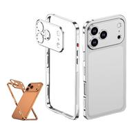 Genérico Ultra-Thin Metal Frame Heat Dissipation Case with Lens Protector for iPhone 17, Heat Dissipation for iPhone 17 Pro MAX Case (for 16,Silver)