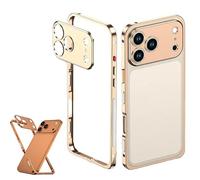 Genérico Ultra-Thin Metal Frame Heat Dissipation Case with Lens Protector for iPhone 17, Heat Dissipation for iPhone 17 Pro MAX Case (for 16pro,Gold)