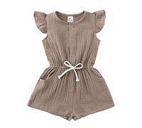 Genérico Un traje de verano para bebés recién nacidos Button Up Linen Romper Traje de mosca Manga Sólida Playsuit ropa de Playsuit (Khaki, 1-2 Years)