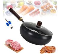 Genérico Uncoated Thick Iron Pot, Japanese Iron Pan for Cooking, Uncoating Cast IronPot, Hand-Forged Non-Stick Cast Skillet, High Purity Steel Wok for Frying (Smooth-Glass Cover,11.02 in)