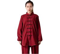 Genérico Uniforme De Tai Chi De Terciopelo, Cuello Alto De Un Solo Botón, Hecho A Mano, Uniforme De Entrenamiento De Artes Marciales, Adecuado para Bodas Y Fiestas De Cumpleaños (Red 3X)
