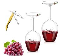 Genérico Unique Creative Upside-Down Red Wine Glass,14 Fluid Ounce Long Stem Inverted Cocktail Glasses,Rotating Rolling Un-Spillable Fun Inverted Wine Cup for Champagne Beer Table Decoration Gift