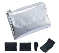 Genérico Unisex Leather Wallet,5.3 In Short Genuine Leather Coin Purse with Credit Card Holder,Clutch Bags,Small Wallets for Women,Coin Holder & Cash Slots,RFID Protected (Silver)