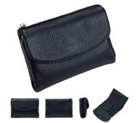 Genérico Unisex Leather Wallet,5.3 In Short Genuine Leather Coin Purse with Credit Card Holder,Clutch Bags,Small Wallets for Women,Coin Holder & Cash Slots,RFID Protected (Black)