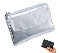 Genérico Unisex Pebble Leather Wallet, 5.3In Full Grain Leather Coin Purse with Credit Card Holder for Women (Silver)