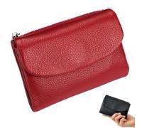 Genérico Unisex Pebble Leather Wallet, 5.3In Full Grain Leather Coin Purse with Credit Card Holder for Women (Red)