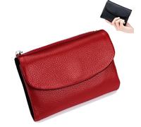 Genérico Unisex Pebble Leather Wallet, 5.3In Short Genuine Leather Coin Card Holder, Short Genuine Leather Purse for Coins and Cards, Multicolor Clutch for Women (Red)