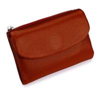 Genérico Unisex Pebble Leather Wallet, Short Genuine Leather Purse for Coins and Cards, Compact Travel Card Holder (Orange)
