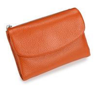 Genérico Unisex Pebble Leather Wallet, Short Genuine Leather Purse for Coins and Cards, Compact Travel Card Holder (Orange-A)