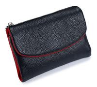 Genérico Unisex Pebble Leather Wallet, Short Genuine Leather Purse for Coins and Cards, Compact Travel Card Holder (Black-B)