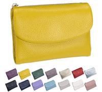 Genérico Unisex Pebble Leather Wallet, Short Genuine Leather Purse for Coins and Cards, Multicolor Bifold Pocket Clutch Bags for Women & Men (Yellow)