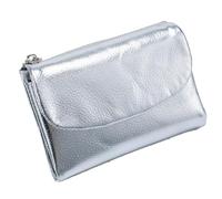 Genérico Unisex Pebble Leather Wallet, Short Genuine Leather Purse for Coins and Cards, Multicolor Clutch for Women, Small Compact Bifold Pocket Purse, Unisex Wallet (Silver)