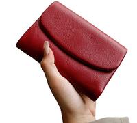 Genérico Unisex Pebble Leather Wallet, Short Genuine Leather Purse for Women, Unisex Clutch Bags with Card Holder & Coin Purse & Credit Card Holder (Deep Red)