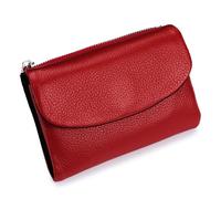 Genérico Unisex Pebble Leather Wallet,Short Slim Soft Genuine Leather Purse with Credit Card Holder & Cash Slots,Small Compact Bifold Pocket Purse Multicolor, for Men & Women (Red-Black)
