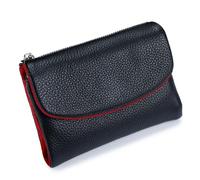 Genérico Unisex Pebble Leather Wallet,Short Slim Soft Genuine Leather Purse with Credit Card Holder & Cash Slots,Small Compact Bifold Pocket Purse Multicolor, for Men & Women (Black-Red)