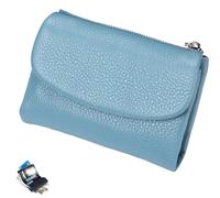 Genérico Unisex Pebble Leather Wallet, Small Wallets for Women, Short Genuine Leather Purse for Coins and Cards, Card Holder & Coin Purse (Linen Blue)