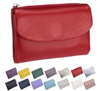 Genérico Unisex Pebble Leather Wallet, Small Wallets for Women, with Coin Holder, Credit Card Slots & Zippered Pockets, Natural Stone Texture, Multicolor (Red)