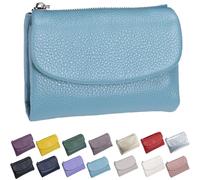 Genérico Unisex Pebble Leather Wallet, Small Wallets for Women, with Coin Holder, Credit Card Slots & Zippered Pockets, Natural Stone Texture, Multicolor (Lake Blue)