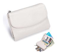 Genérico Unisex Pebble Real Leather Wallet, Dual Zipper Coin Purse, Ultra Thin Clutch Purses for Women, Multicolor, for Men & Women (White1)