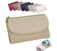Genérico Unisex Pebble Real Leather Wallet Multicolor Slim Anti-Theft Bifold with Card Holder & Coin Purse Precioush Purse for Passport Daily Travel (Khaki)