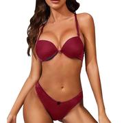 Genérico Up Sin Tirantes Conjunto de Sujetador Acolchado y Bragas de Encaje para Mujer Conjunto de lencería con Cierre Frontal con Sujetadores para Dormir Mujer (Red, XL)