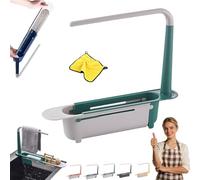 Genérico Updated Telescopic Sink Storage Rack, Telescopic 2-in-1 Sink Storage Rack with Dishcloth Hanger, Adjustable Sinks Drainer Sponge Soap Holders for Dishes, Drain Assistant (Green)