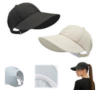 Genérico UPF Sun Protection Baseball Hat Men Women,Wide Brim Outdoor UV Adjustable Half Hollow Top Cap,Lightweight Sunscreen Sun Caps (Black+Beige)