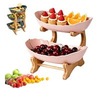 Genérico Upgrade 3 Tier Fruit Basket - Tiered Fruit Basket for Kitchen Counter, Fruit Bowl for Kitchen Counter, Cake Dessert Snack (Pink-2-Tier)