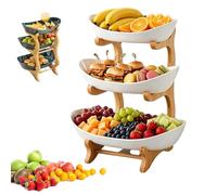 Genérico Upgrade 3 Tier Fruit Basket - Tiered Fruit Basket for Kitchen Counter, Fruit Bowl for Kitchen Counter, Cake Dessert Snack (White-3-Tier)