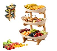 Genérico Upgrade 3 Tier Fruit Basket - Tiered Fruit Basket for Kitchen Counter, Fruit Bowl for Kitchen Counter, Cake Dessert Snack (Beige-3-Tier)