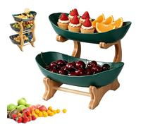 Genérico Upgrade 3 Tier Fruit Basket - Tiered Fruit Basket for Kitchen Counter, Fruit Bowl for Kitchen Counter, Cake Dessert Snack (Green-2-Tier)