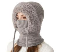 Genérico Upgraded Winter Balaclava Hat Scarf - 3 in 1 Beanie Hat with Scarf and Mask for Women, Thickened Windproof Fleece Lined (Grey)