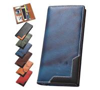 Genérico Upliftjoys Cowhide Vintage Wallet, Men Long Leather Bifold Wallet, Western Bifold Leather Long Wallets for Men (Blue)