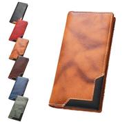 Genérico Upliftjoys Cowhide Vintage Wallet, Mens Leather Bifold Long Card Wallets for Father Mens Big Checkbook Handcrafted Wallets (Yellow)