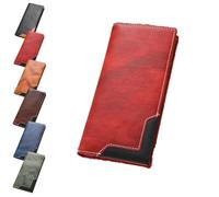 Genérico Upliftjoys Cowhide Vintage Wallet, Mens Leather Bifold Long Card Wallets for Father Mens Big Checkbook Handcrafted Wallets (Red)