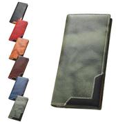 Genérico Upliftjoys Cowhide Vintage Wallet, Mens Leather Bifold Long Card Wallets for Father Mens Big Checkbook Handcrafted Wallets (Grey)